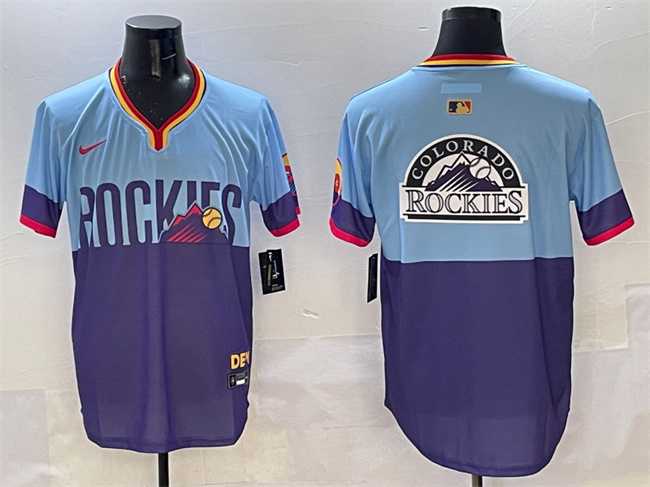 Men%27s Colorado Rockies Team Big Logo Purple Light Blue 2025 City Connect Limited Stitched Jersey